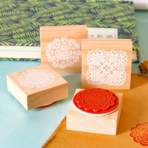 4.5x4.5/5x5cm Retro Square Lace Wood Rubber Stamps Creative DIY Scrapbooking Stationery Standard Stamp Craft Wedding Decoration