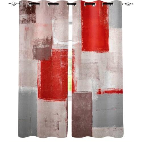 Oil Painting Abstract Geometric Red Blackout Curtains For Kitchen Bedroom Kids Room Window Treatment Curtains for Living Room