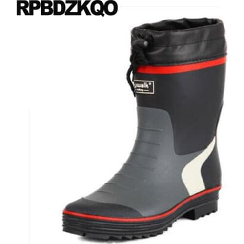 Fashion Platform Shoes Waterproof Rubber Fishing Boots Men Chunky Black 2018 Designer Rain Mid Calf Plus Size Comfortable Cheap