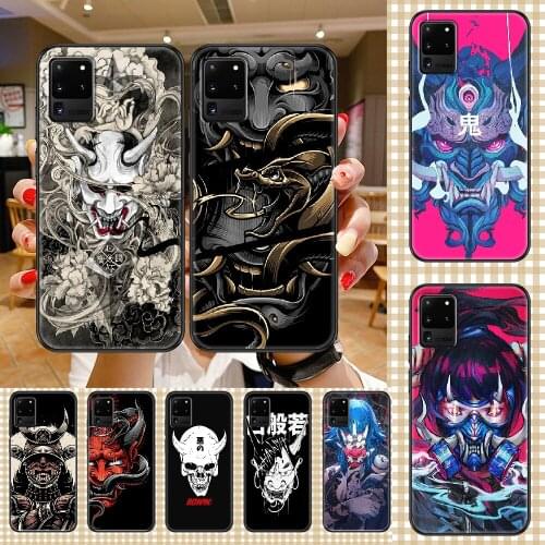 Japanese Samurai Oni Mask girl Phone case For Samsung Galaxy Note 4 8 9 10 20 S8 S9 S10 S10E S20 Plus UITRA Ultra black art