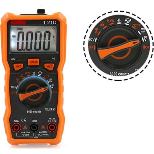 1pc Digital Multimeter 6000 Counts Auto Range DC AC Voltage Current Temperature Probe Resistance Capacitance Meter Tester Tool