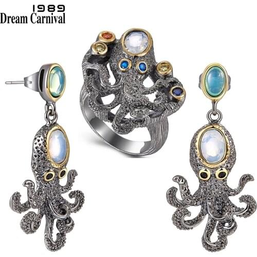 DreamCarnival1989 Super! New Arrived Funny Rings + Earrings Cute Best Party Jewelry Simulated Opal Stones ER3875S2