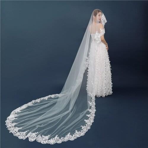 Elegant Lace Appliques One Layers 3*1.5M Long Veils Wedding Veils 2020 With Comb Wedding Accessories Bridal Veils Veu de noiva
