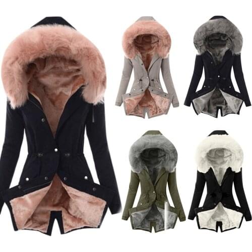 Hot New coat women Ladies Fur Lining Coat Womens Winter Warm Thick Long Jacket Hooded Overcoat coat chaquetas mujer 2021