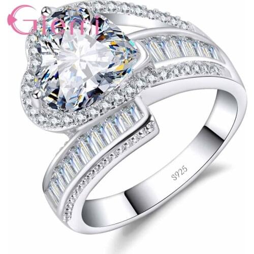 Hot Sale Lovely Beautiful Heart Austrian Crystal Stone Ring Engagement Wedding Ceremony Jewelry 925 Sterling Silver