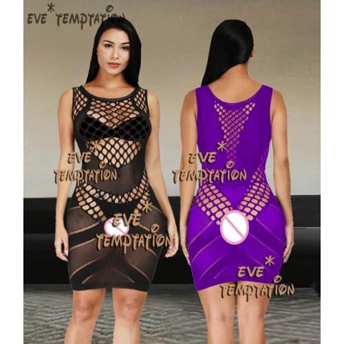 Hot erotic plus size lingerie Sexy minidress crochet Babydoll dress Underwear Translucent Chemises Nightgown Costumes W093