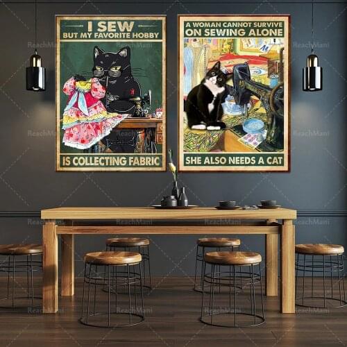 Je couds Black Cat Couture en tant que tailleur, mais mon hobby préféré est la collection. Affiches en tissu. Affiches de décora