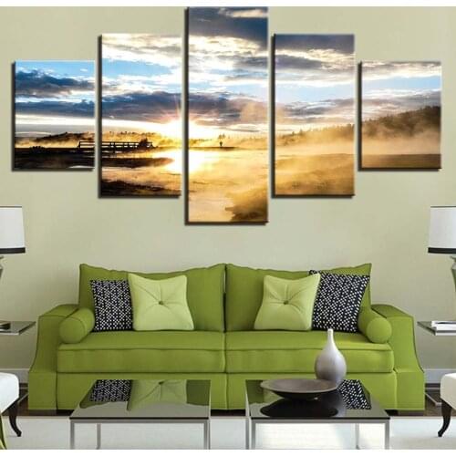 Clouds and mist under sunrise poster 5pcs Modern Home Wall Decor Canvas Picture Art HD Print Painting On Canvas for Living Room