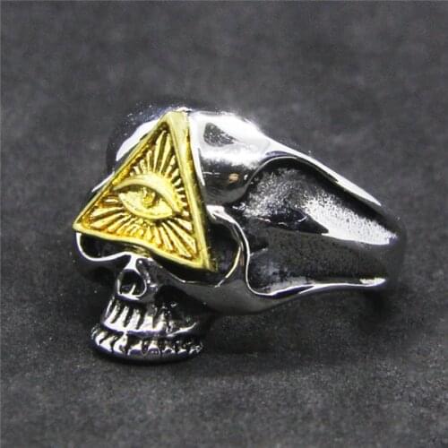All Seeing Eye Skull Ring 316L Stainless Steel Women Mens Polishing Golden Eye Skull Ring