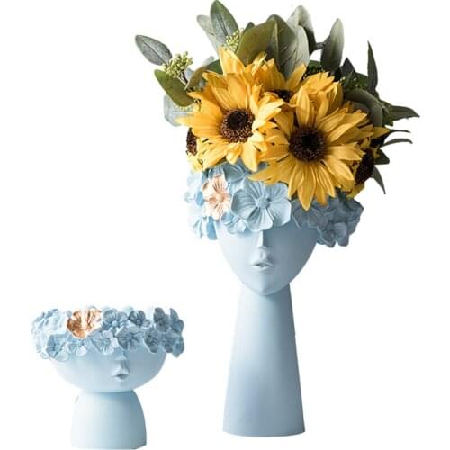 Creative Nordic Resin Human head Decorative ornaments Desktop storage vase flower pot Modern home decoration Sculpture