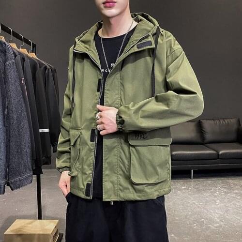 Black Fashion Baggy Casual Bomber Jacket for Men Army Green Autumn Military Hooded Tooling Coat Mens Cotton Streetwear Jackets