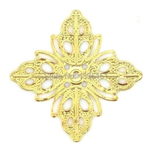 Free shipping-100Pcs Embellishment Findings Square Gold Tone Leaf Pattern Hollow 25mm x 25mm D2183