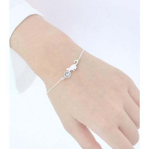 L&P Handmade Design Fashion 925 Sterling Silver MooStone Cat Bracelets&Bangles For Women Fine Jewel Gift Christmas Gift
