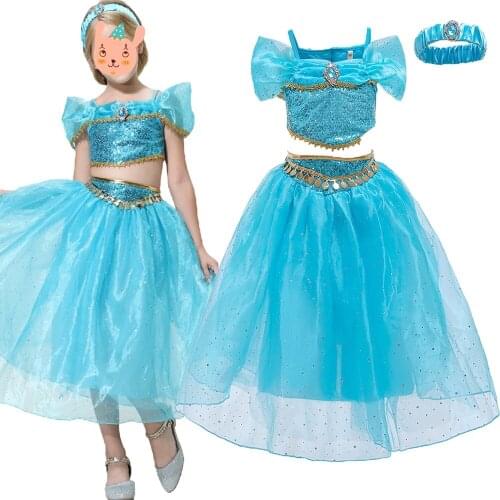 Summer Aladdin Photography Dresses Childrens Dress Cartoon Dress for Girls Princess Evening Party Kids Clothes Dress Costume