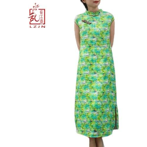 LZJN 2019 Women Summer Dress Cotton Linen Chinese Style Long Cheongsam Qipao Dress Vestido da festa