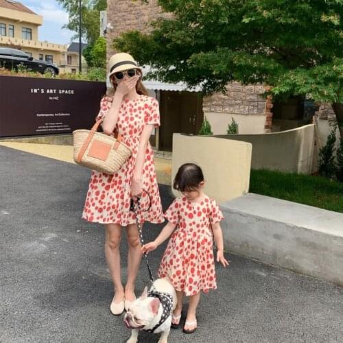 Menoea Mother and Daughter Matching Clothes Korean Children Polka Dot Vestidos Summer Family Matching Outfits Princess Dresses