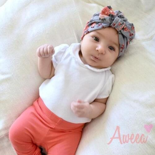 MIXIU 1pcs 26 Styles New Designer Newborn Baby Beanies Hat Cotton Print Floral Soft Bow Knot Cap Kids Hair Accessories