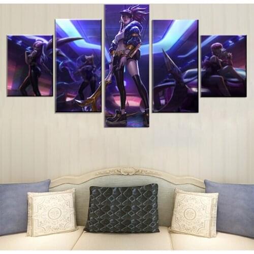 Home Decor Modular Canvas Painting 5 Piece Akali K/DA LOL Game Roles Printed Poster Wall Art Picture Living Room Bedroom Decor