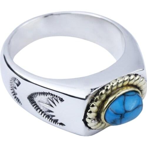 S925 sterling silver man ring fashion Thai silver men and women retro flying eagle turquoise, simple ring for man