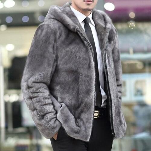 2020 mink marten mens leather overcoat turn-down collar homens jaqueta de couro leather hooded jacket outerwear mens fur coat