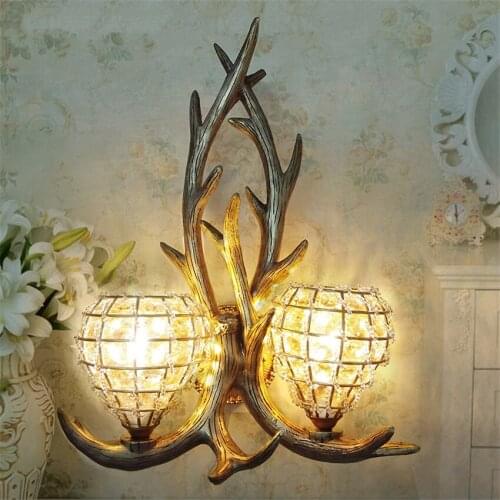 American Retro Two-head Antler Wall Lamps Loft Bedroom Living Room Bar Dining Room Sconces Wall Lights Hall Aisle Craft Lighting