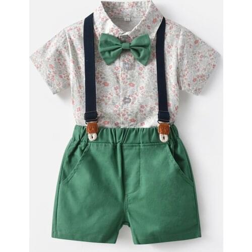 Newborn Boys Gentleman Clothes Outfit Suit Set Baby Tie Bow Hat+Sailboat Printed Tshirt + Shorts Belt Kids Clothing 3T 4T 5T 7T
