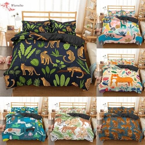 Homesky Leopard Bedding Set High Quality Duvet Cover Animal Comforter soft Twin Single Full Queen King Bed Linen