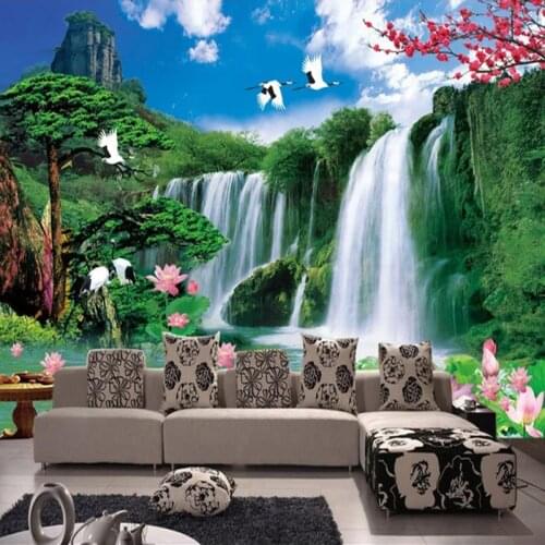 Custom Mural Wallpaper 3D Waterfalls Nature Landscape Fresco Living Room Study Chinese Style Classic Home Decor 3D Wall Painting