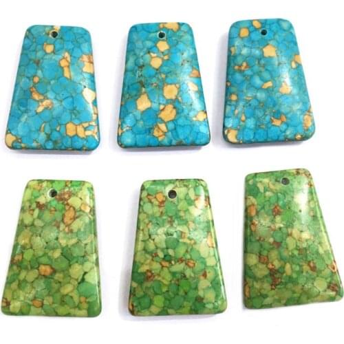 Rectangular Blue / Green Turquoises Pendant Reiki Healing Natural Stone Amulet DIY Jewelry Gift Size 25x40mm