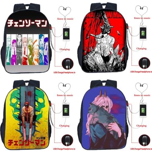 Chainsaw Man USB Backpacks for Students Anime School Bags Boys Girls Kids Knapsacks Men Women Travel Bagpacks Unisex Mochilas