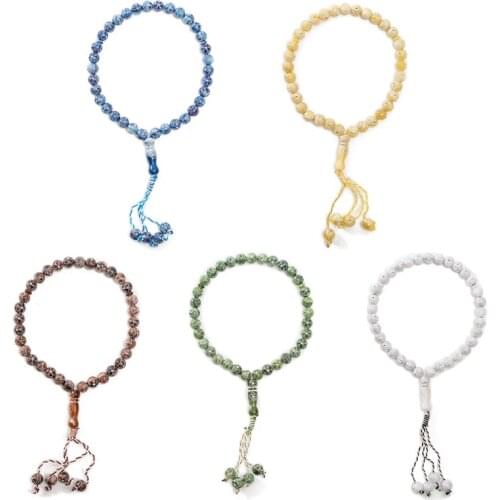 Tasbih Prayer 33 Worry Beads Misbaha Islamic Rosary Unisex Prayer Bead Necklace Bracelet 6 Colors with Rhinestone Decor
