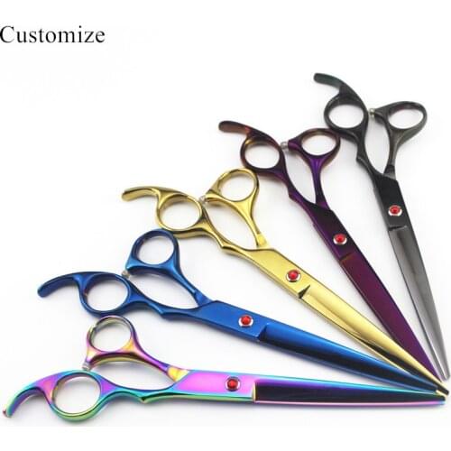 Engrave logo japan steel 7 inch Color Pet dog grooming hair scissors cutting barber makas dog cut shears hairdressing scissors