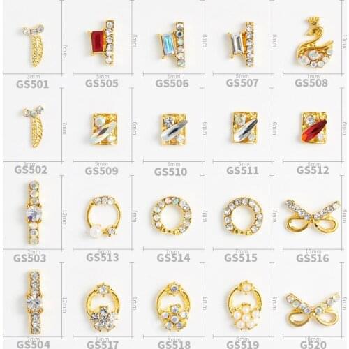 High Quality 20pcs New Hollow Circle Pearl Rhinestone Dotted Scissors Long Strip Swan Series Alloy Rhinestone DIY Nail Art