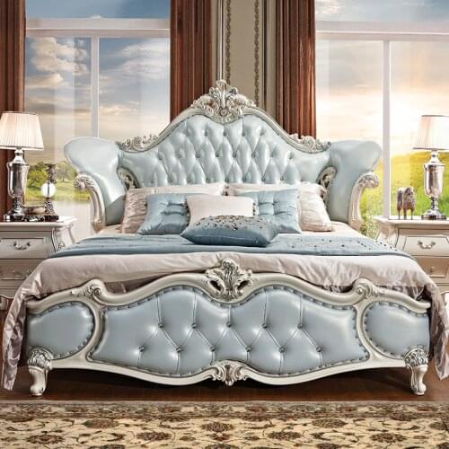 Xinbaijiahui European style bed master bedroom double French 1.8m high box wedding bed head layer cowhide solid wood big bed F99