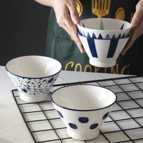 Japanese style green Yao bamboo hat bowl single rice bowl small bowl high foot bowl tableware household ramen bowl household