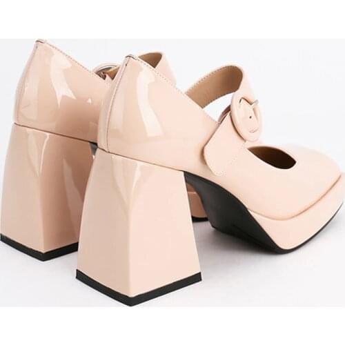 MUMANI Woman‘s 2021 New Mary Janes Shoes Genuine Leather High Heels Platform Thick Heel Pumps Retro Square Toe Lady Footwear