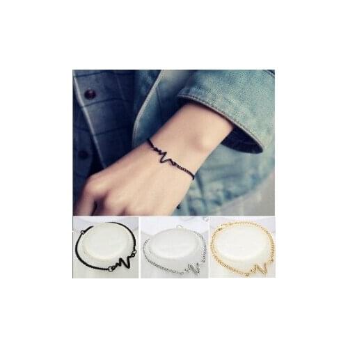 1 PCS Korean Fashion Hot Simple Waves ECG Heart Rate Lightning Chain & Link Bracelets For Women & Men Jewelry Summer Style Beach