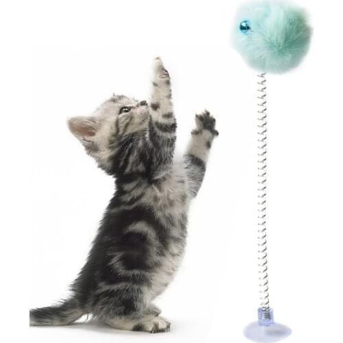 1pc Cat Feather Spring Toy Funny Pet Toys Suction Cup Feather Toy With Bell For Cat Pet Supplies