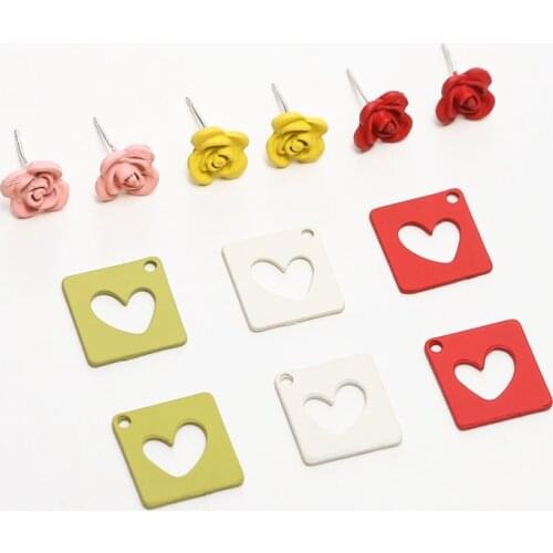 10pcs Korean paint color flower stud earrings For Women Girls love square brand alloy pendant diy handmade jewelry accessories