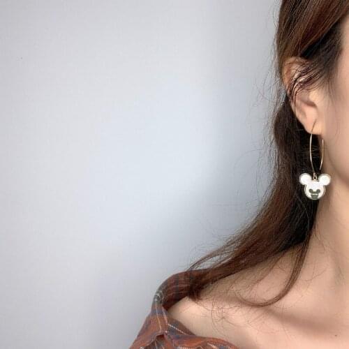 Disney titanium steel Mickey earrings shell cute mini ear hook fashion temperament Mickey Mouse long earrings 2pcs