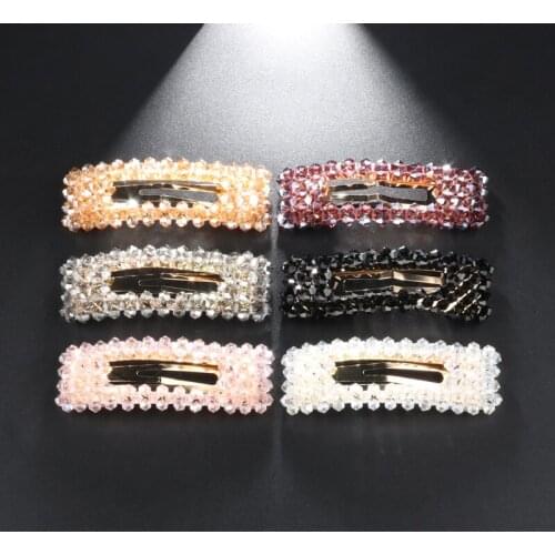 2pcs Fashion Korea Crystal Rhinestones Hair Clips Girls Hairpins Geometric Rectangle Hairgrip Women Barrette Hair Accessories