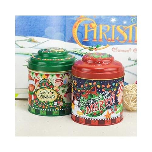 2pcs Christmas Tin Box Tea Storage Organizer Case Iron Candy Box 9.3X9.3X11.1cm Christmas Gift Home Decoration Candy Box
