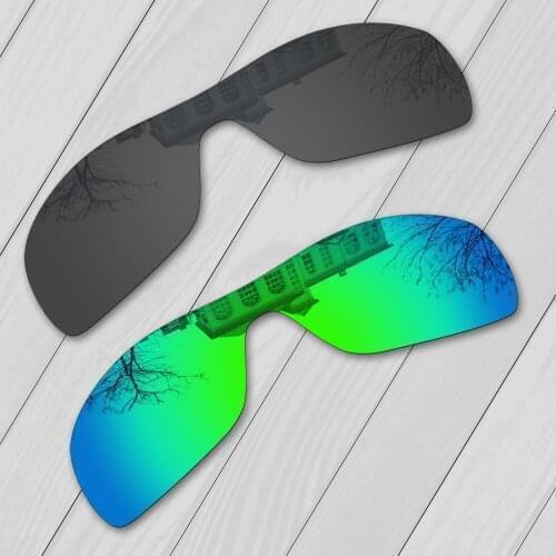 E.O.S 2 Pieces Black & Emerald Green Polarized Replacement Lenses for Oakley Batwolf OO9101 Sunglasses