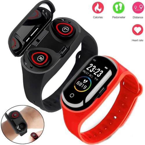 2 in 1 Bluetooth Smart Watch Heart Rate Monitor Bluetooth Headset Bracelet Fitness Tracker for Android Samsung iPhone Huawei