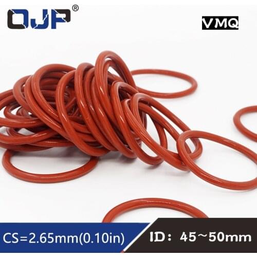 5PCS/lot Red Silicon Rings Silicone O ring 2.65mm Thickness ID45/46.2/47.5/48.7/50mm Rubber O-Ring Seal Gasket elasticity Rings