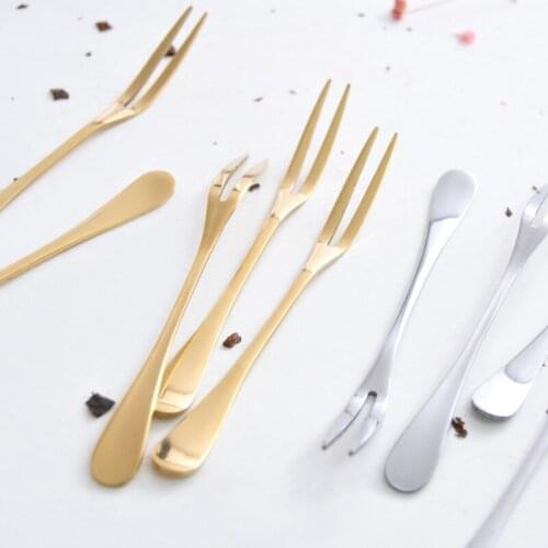 5pcs Stainless Steel Golden Sliver Fork Fruit Fork set Tableware Snack Cake Dessert Forks Cafeteria Home Flatware dropshiping