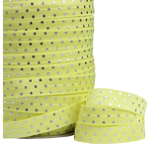 50 yards/lot) Free shipping silver foil polka dots printed metallic fold over elastic ribbon