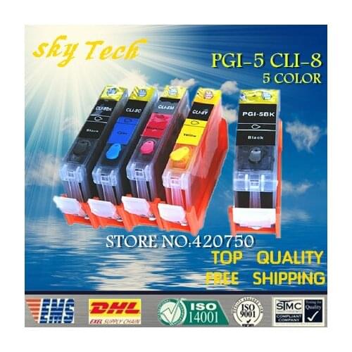 5PK Full ink Refillable cartridges For PGI-5 CLI-8 ,suit for canon IP3300 IP4200 IP4300 MP500 MP800 IX4000 etc ,with ARC chips