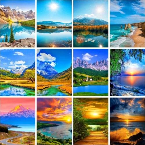 Huacan 5d Diamond Painting River Scenery Home Decor Embroidery Mosaic Mountain Landscape Diamond Art Wall Stickers