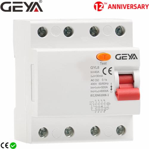 Free Shipping GEYA GYL8 3Phase+N RCD Electromagnetic Differential Breaker Safety Switch 4P 25A 40A 63A with CE CB Certificate
